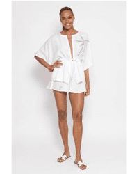 Sundress - Sommerkleid Adela mit Palmenstickerei, gebundener Überwurf, Größe: M/L, Farbe: Weiß - Lyst