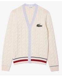 Lacoste - And Light Blue Organic Cotton Cable Knitted Unisex Jacket With V Neck Xxs - Lyst