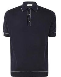FILIPPO DE LAURENTIIS - Blue Knitted Polo Shirt With Trim In Superlight Cotton - Lyst