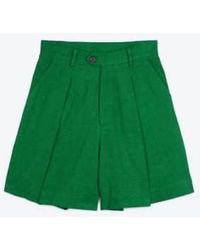 Lowie - Linen Viscose Emerald Pleat Shorts S - Lyst