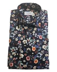 Eton - Navy Contemporary Fit Floral Print Signature Twill Shirt 10001099129 15.5 - Lyst