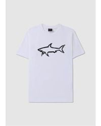 Paul & Shark - T-shirt en coton stretch avec imprimé requin en blanc - Lyst
