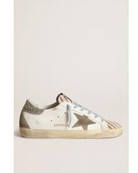 Golden Goose - Super Star Leather Upper Suede And Spur Glitter Heel 40 / / Brown/taupe/platinum - Lyst