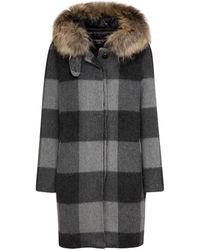 Woolrich Manteau Allgood Femme Gris et Noir en Laine et Nylon
