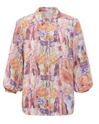 Yaya - Blouse With Classic Collar And Balloon Sleeves Or Flamingo Plume Dessin - Lyst