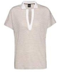BOSS - Enelina Striped V Neck Top Col: Tan/white, Size: S M - Lyst