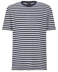 BOSS - Camiseta rayas horizontal lino azul oscuro - Lyst