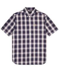 Fred Perry - Authentic Button Down Short Sleeve Check Shirt French Navy S - Lyst