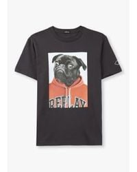 Replay - Herrenklassiker mops-print-t-shirt in fast schwarz - Lyst