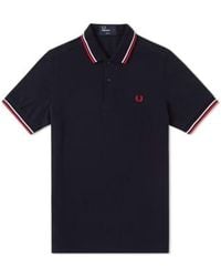 Fred Perry - Slim fit twin tipped polo white red - Lyst