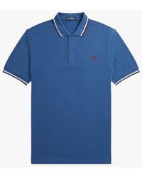 Fred Perry Slim Fit Twin Tipped Polo Midnight Blue Snow White Oxblood