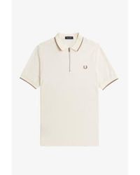 Fred Perry - M7729 Crepe Pique Zip Neck Polo Shirt Ecru - Lyst