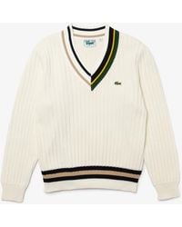 Lacoste Jersey New Classic In Corrugated Knitted With Colorful Details And Peak Neck - Multicolour