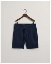 GANT - Pantalones cortos lino con cordón ajustable en azul marino oscuro - Lyst
