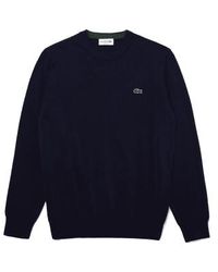 Lacoste - Organic Cotton Sweater Round Neck Navy S - Lyst