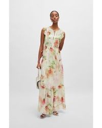 BOSS - Dacrina Floral Frill Detail Maxi Dress Col: Multi, Size: 12 - Lyst