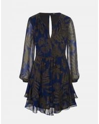 Riani - Leaf Print Tie Neck Short Dress Size: 12, Col: Multi 12 - Lyst