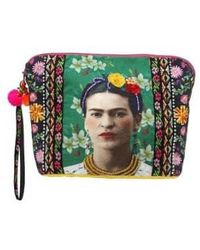 House of Disaster - Frida Kahlo Embellished Make Up Bag Cotton /black/pink - Lyst