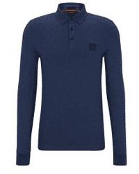 BOSS - Passerby Long Sleeve Cotton Stretch Polo Shirt Size: M, Col: Navy Xxl - Lyst
