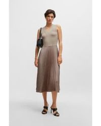 BOSS - Farara V Neck Sheer Midi Dress Size: Xl, Col: Almond - Lyst