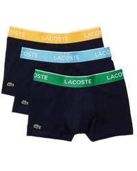 Lacoste - 3 Pack Cotton Stretch Trunks Navy With Green Yellow Waistband Large - Lyst