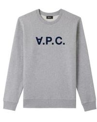 A.P.C. - Sweat-shirt en coton biologique gris heather avec un bleu marine foncé v.p.c. logo. - Lyst