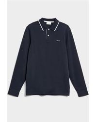 GANT - Dark Blue Long Sleeve Pique Polo Shirt - Lyst