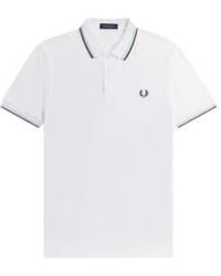 Fred Perry - Slim fit twin polo blanc / glace légère / champ vert - Lyst