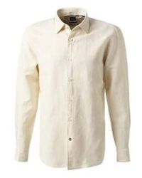 BOSS - Boss-c-hal-kent offene weiße baumwolle und leinen casual shirt 50513661 131 - Lyst