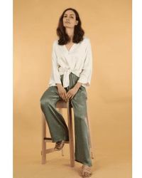 MSH - Silk Textured Wide Leg Trouser With Elasticated Waist In Sage - Lyst