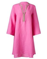 120% Lino - Taille robe à manches à manches larges en v ornée: 8, col: rose - Lyst