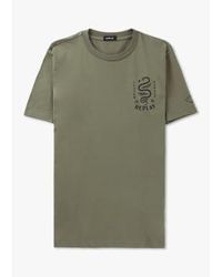 Replay - T-shirt imprimé serpent garage dans les militaires légers - Lyst