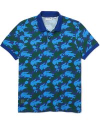 Lacoste X Minecraft Classic Fit Polo Shirt Organic Cotton Print Blue