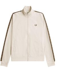 Fred Perry - Contrast Taped Track Jacket Oatmeal & Shaded Stone L - Lyst