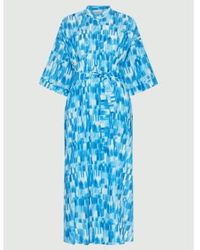 Marella - Debutto Water Colour Flute Sleeve Dress Size 14 Col Turquoi - Lyst