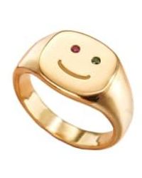 Posh Totty Designs - Plated Emerald And Ruby Smiley Face Signet Ring Plated - Lyst