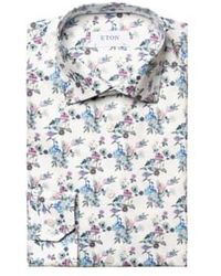 Eton - And Light Blue Contemporary Fit Floral Print Twill Shirt 10001165323 15.5 - Lyst