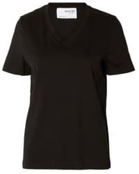 SELECTED - T-shirt à col en v essentiel noir - Lyst