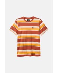 Brixton - Apricot And Off White Stripted Hilt Stith Short Sleeves T Shirt M - Lyst