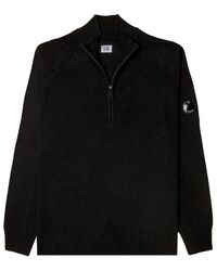C.P. Company Lambswool-Objektiv halber Zip Pullover schwarz