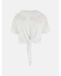 Guess - Ajour Lace Detail Tee Or Pure - Lyst