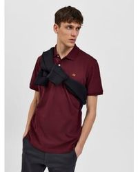 SELECTED - Burgundy Polo Shirt With Embroidery Xl - Lyst