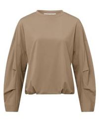 Yaya - Top With Crewneck, Long Sleeves & Pleated Details Affogato - Lyst