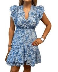 Suncoo - Blaues cassi gesticktes kleid mit rüschendetails - Lyst