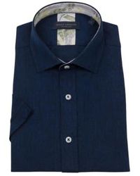 Guide London - Linen Blend Short Sleeve Shirt Navy M - Lyst