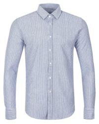 Canali - Camisa azul rayas slim fit en mezcla lino y algodón gn03113l777 301 - Lyst