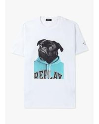 Replay - Herrenklassiker mops-print-t-shirt in weiß - Lyst