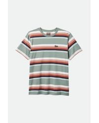 Brixton - Chinois Terracotta And Off White Stripted Hilt Stith Short Sleeves T Shirt L - Lyst