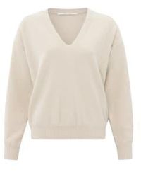 Yaya - Sweater With V Neckline And Dropped Shoulders Or Gray Morn - Lyst