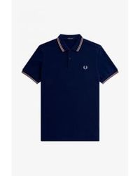 Fred Perry - Polo slim fit twin tipped bleu rose rose - Lyst